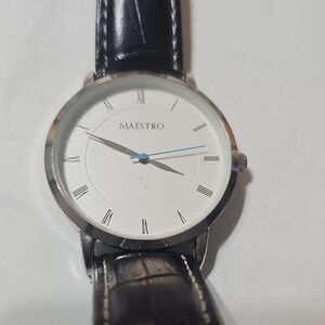Maestro Black Leather Strap Unisex Watch